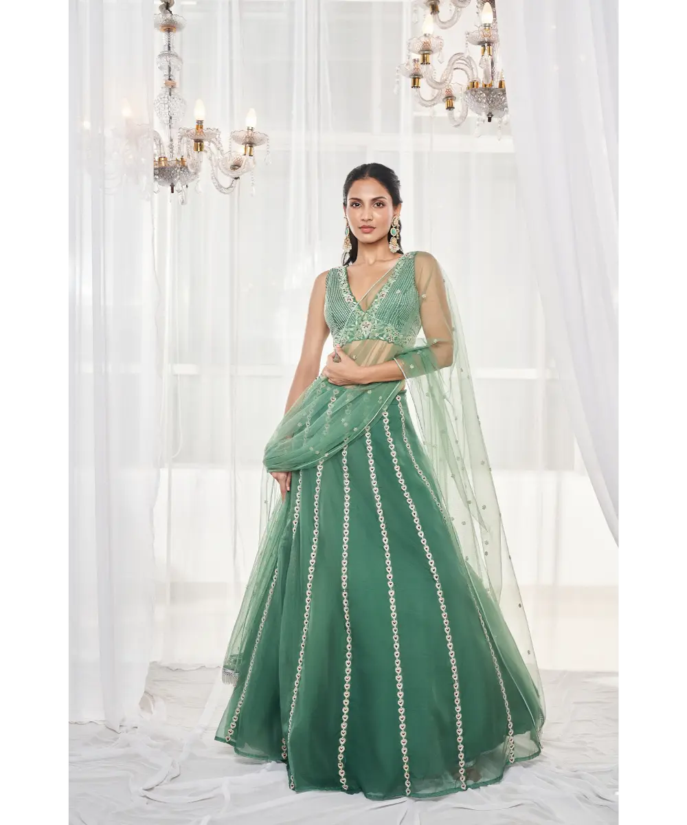 DISHA MUCHHALA- Teal Green Lehenga Set
