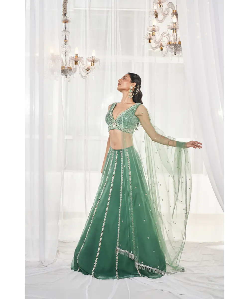 DISHA MUCHHALA- Teal Green Lehenga Set