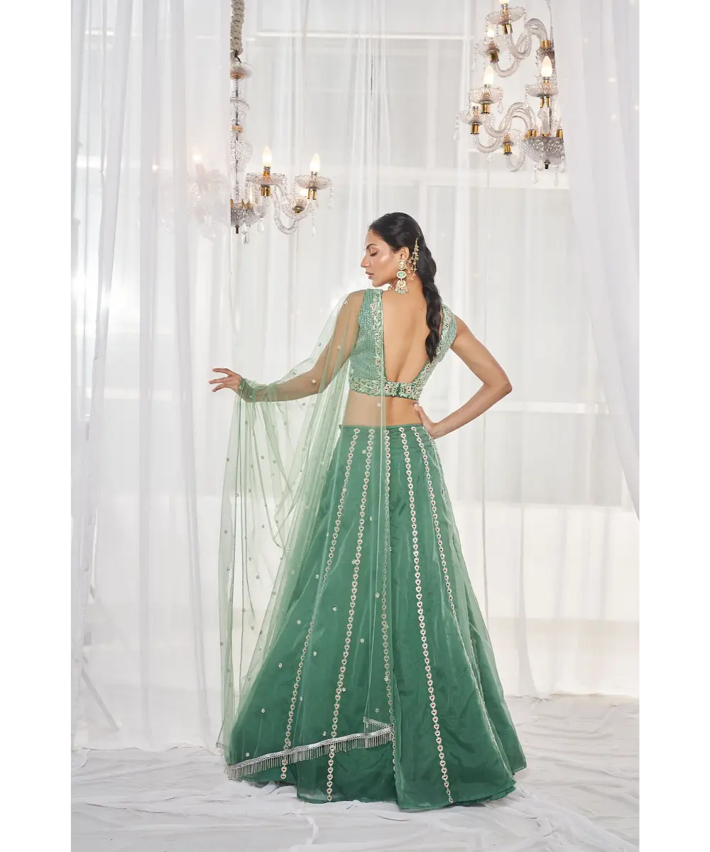 DISHA MUCHHALA- Teal Green Lehenga Set