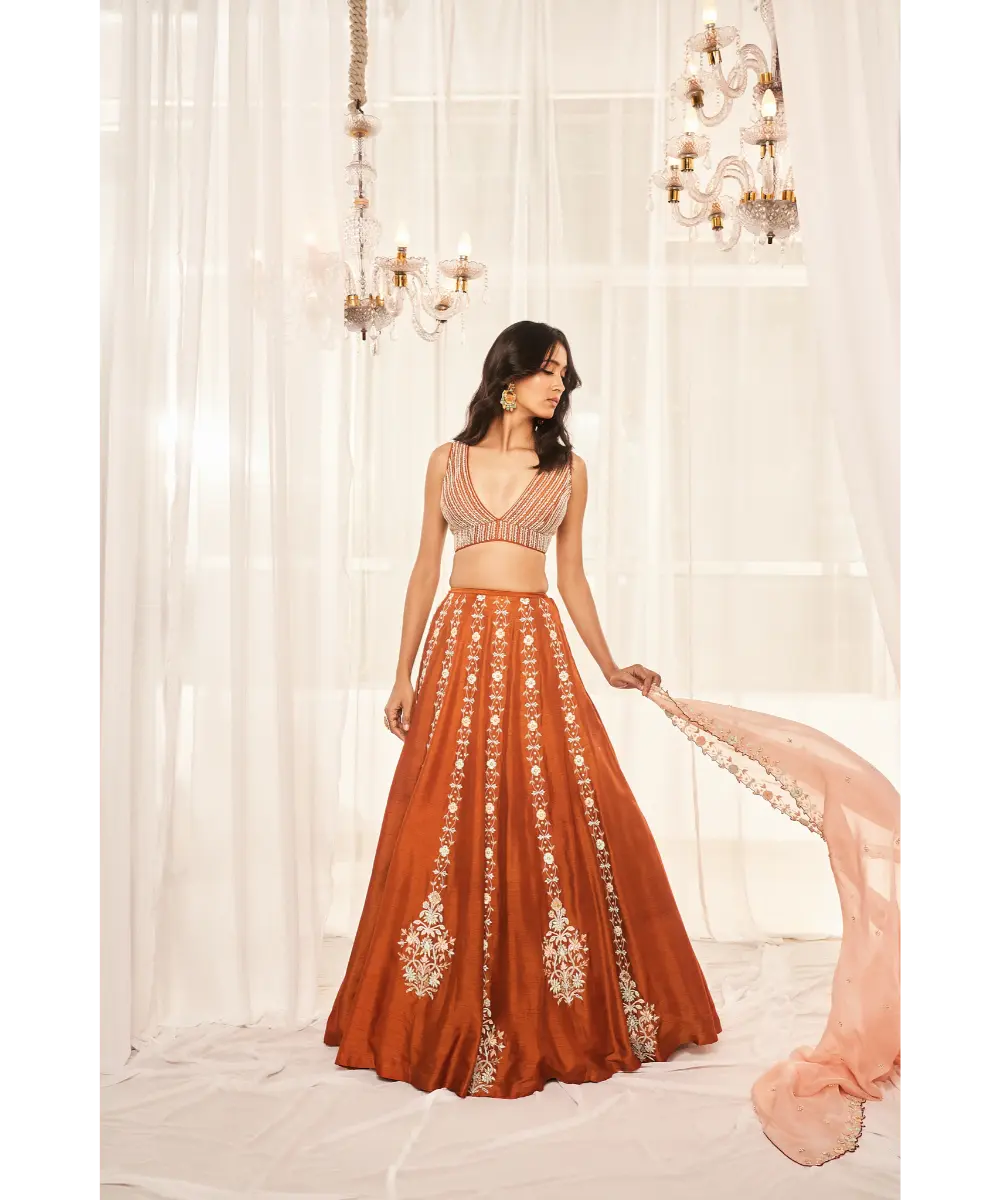 DISHA MUCHHALA- Burnt Orange Lehenga Set