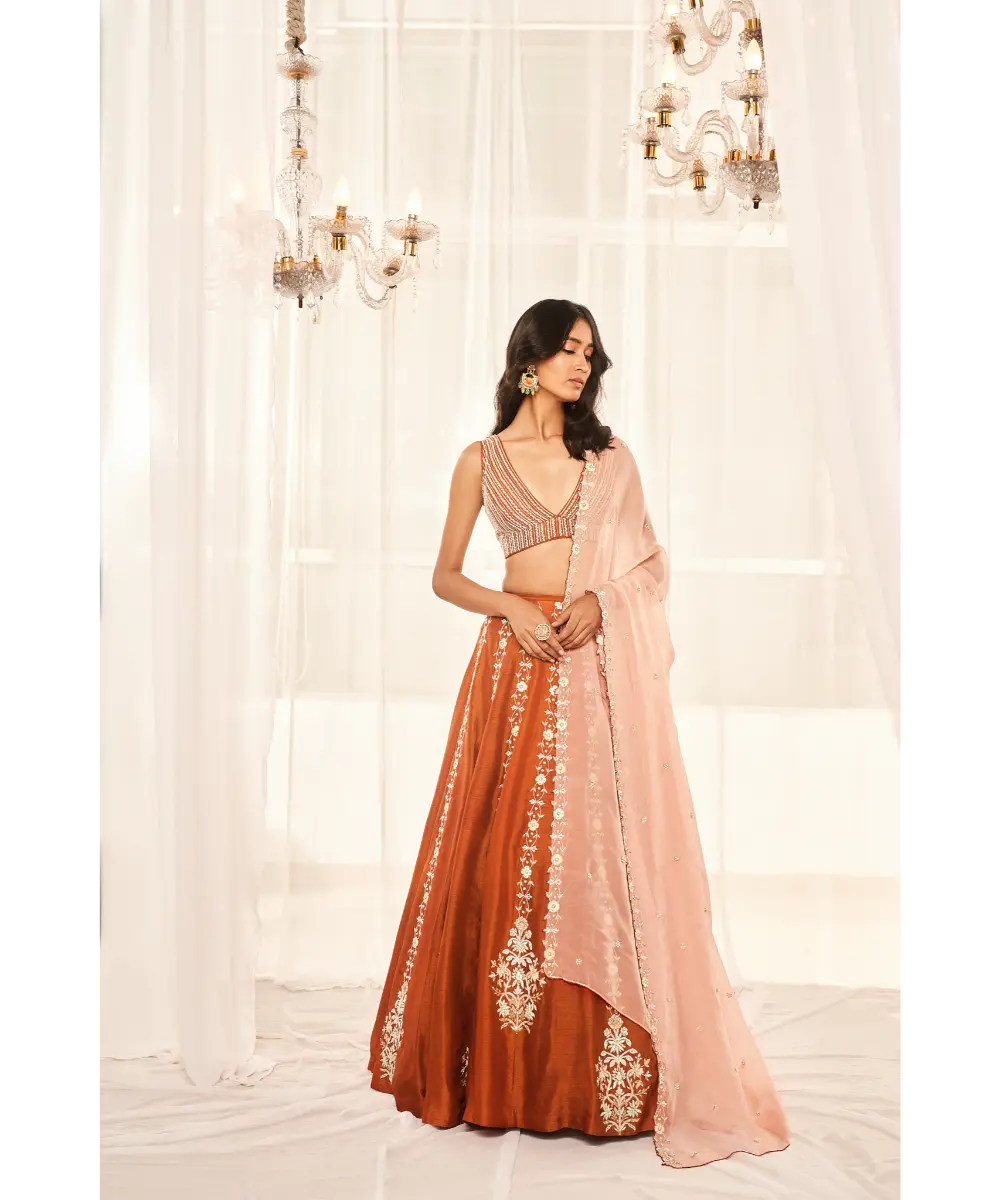 DISHA MUCHHALA- Burnt Orange Lehenga Set