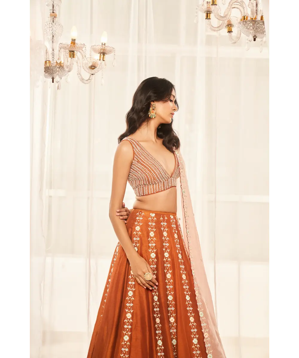 DISHA MUCHHALA- Burnt Orange Lehenga Set
