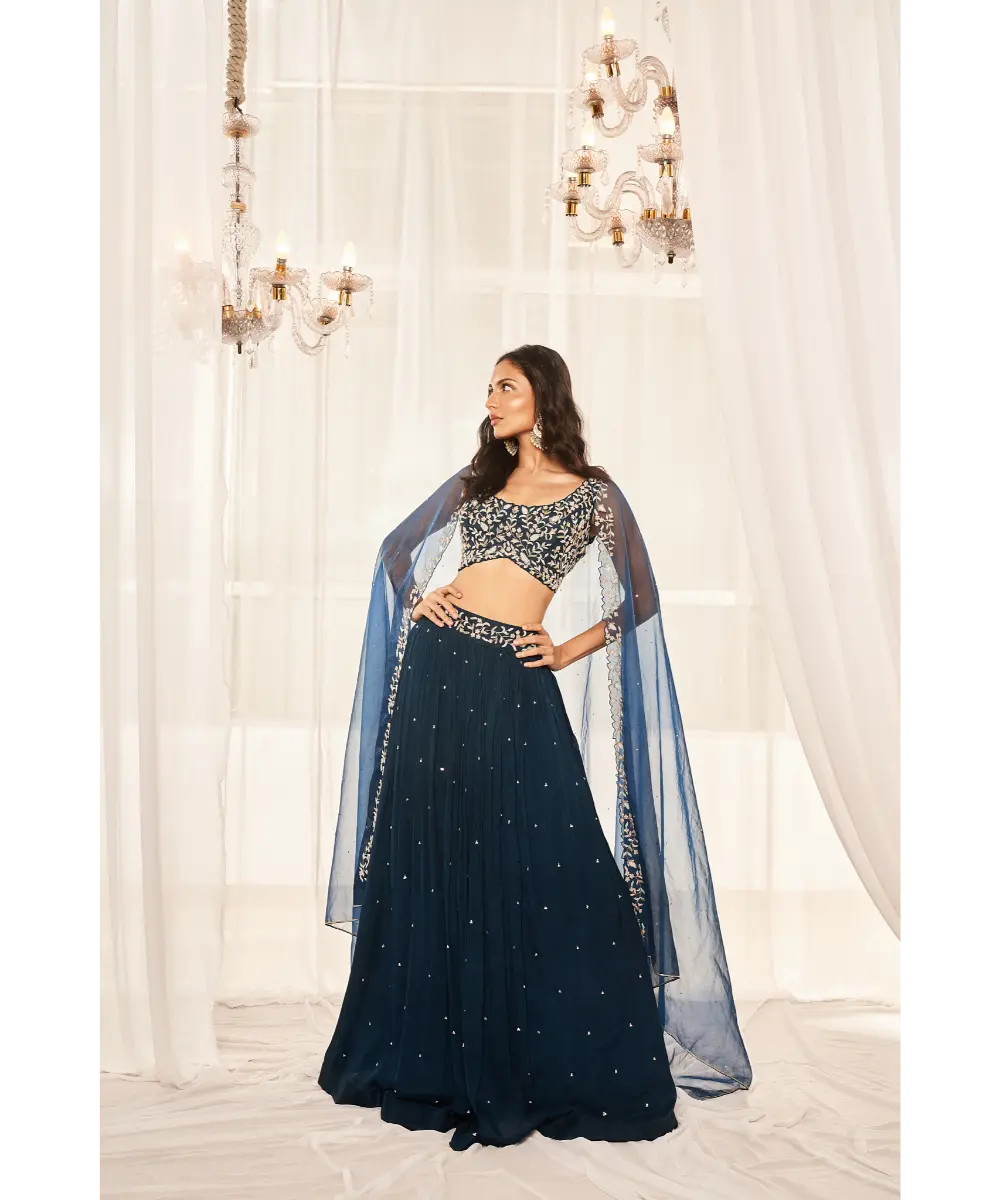 DISHA MUCHHALA- Teal Blue Lehenga Set