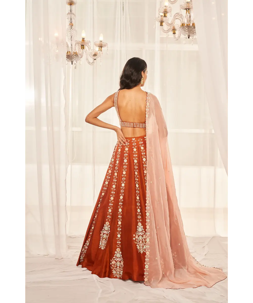 DISHA MUCHHALA- Burnt Orange Lehenga Set