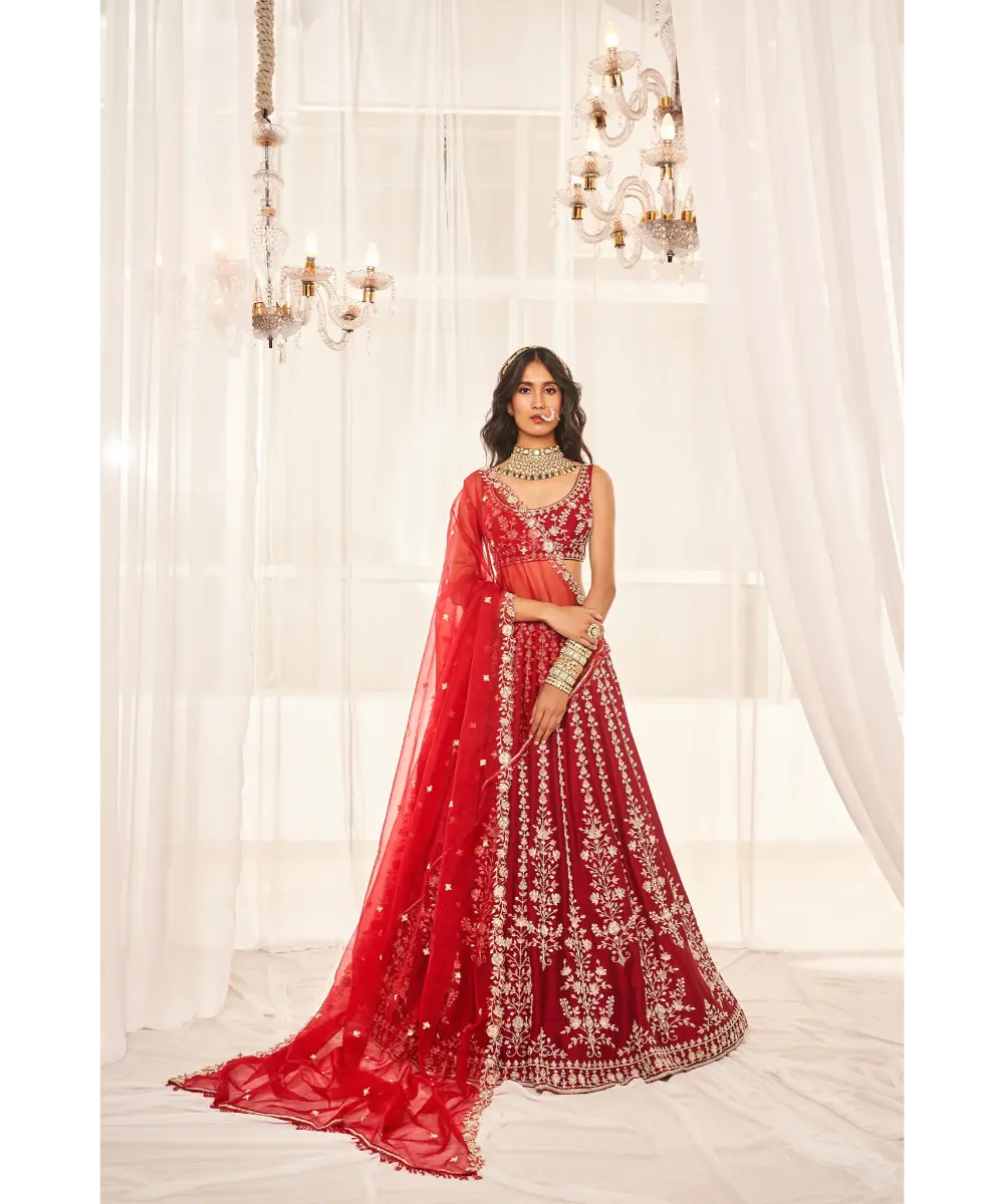DISHA MUCHHALA- Cherry Red Bridal Set