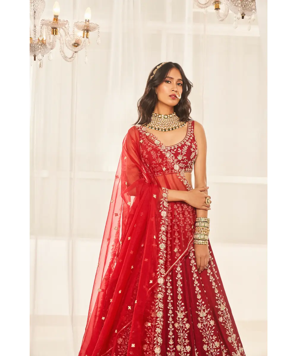DISHA MUCHHALA- Cherry Red Bridal Set