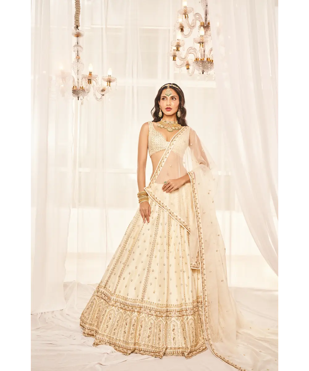 DISHA MUCHHALA- Ivory Bridal Lehenga Set