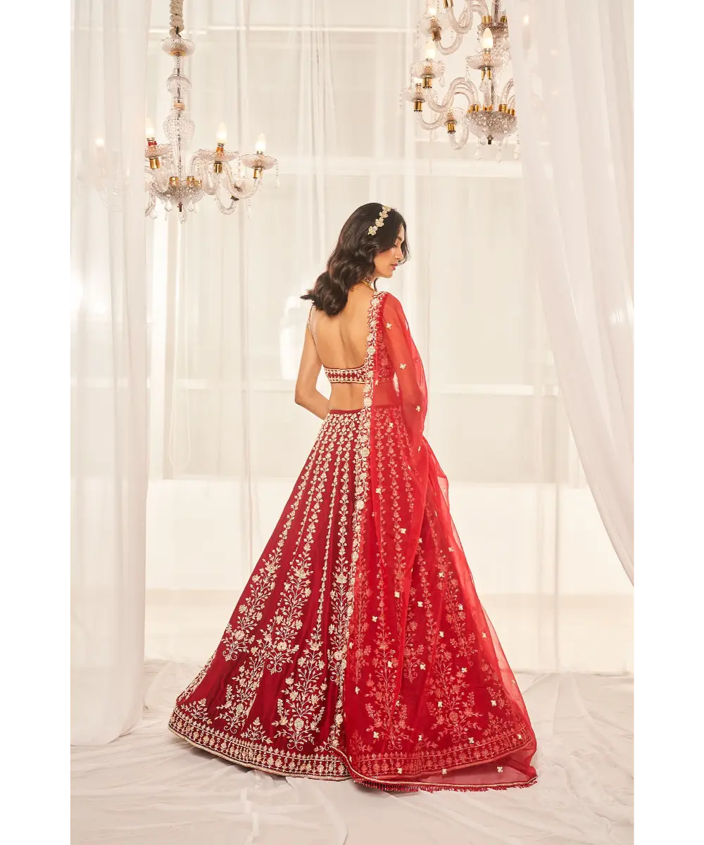 DISHA MUCHHALA- Cherry Red Bridal Set