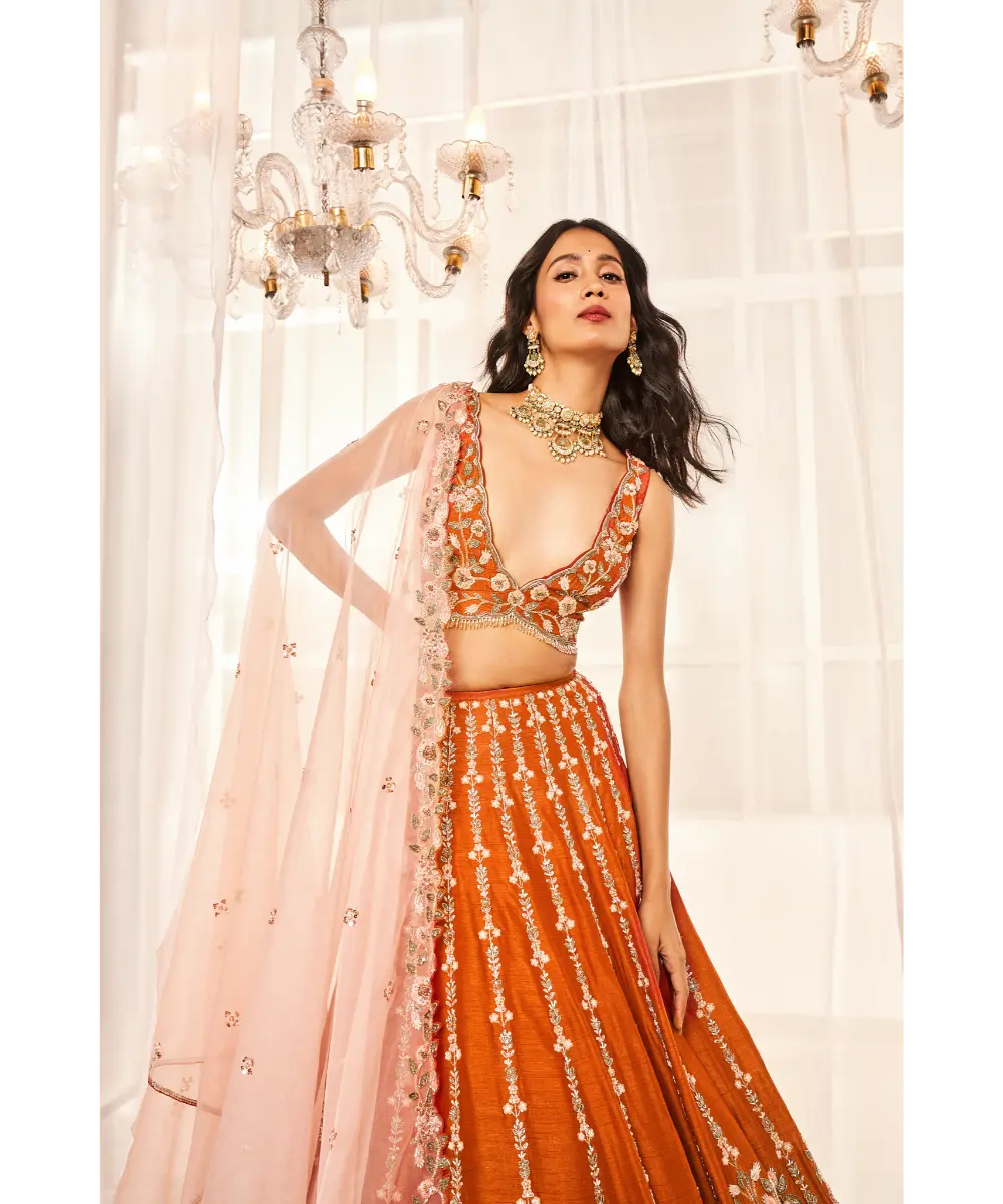DISHA MUCHHALA- Burnt Orange Bridal Set