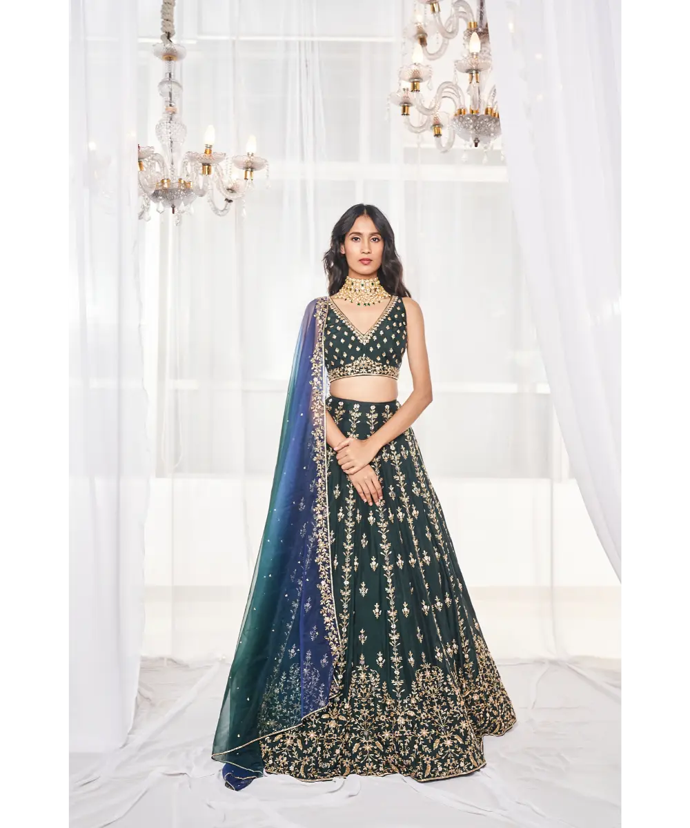 DISHA MUCHHALA- Bottle Green Bridal Set