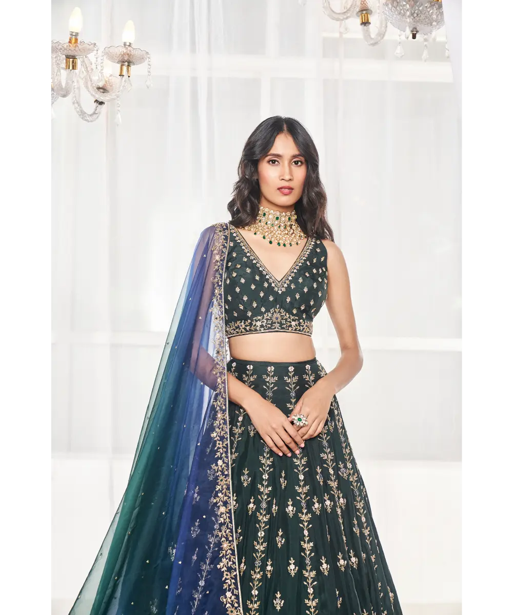 DISHA MUCHHALA- Bottle Green Bridal Set