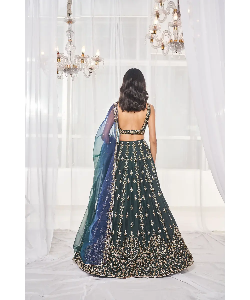 DISHA MUCHHALA- Bottle Green Bridal Set