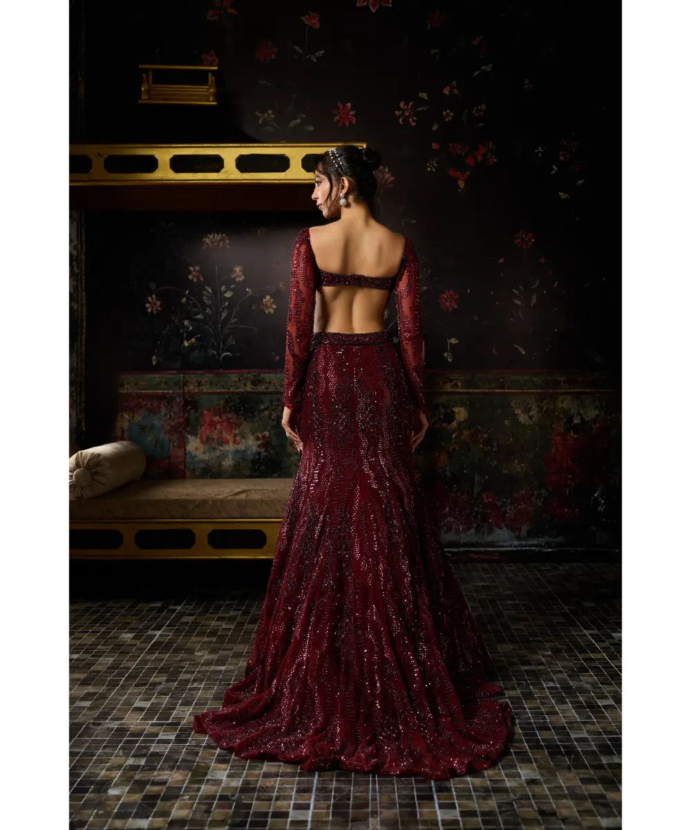 MAROON EMBELLISHED MERMAID LEHENAG SET