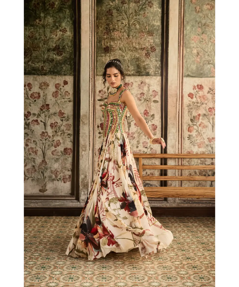 IVORY FLORAL PRINTED LEHENGA SET