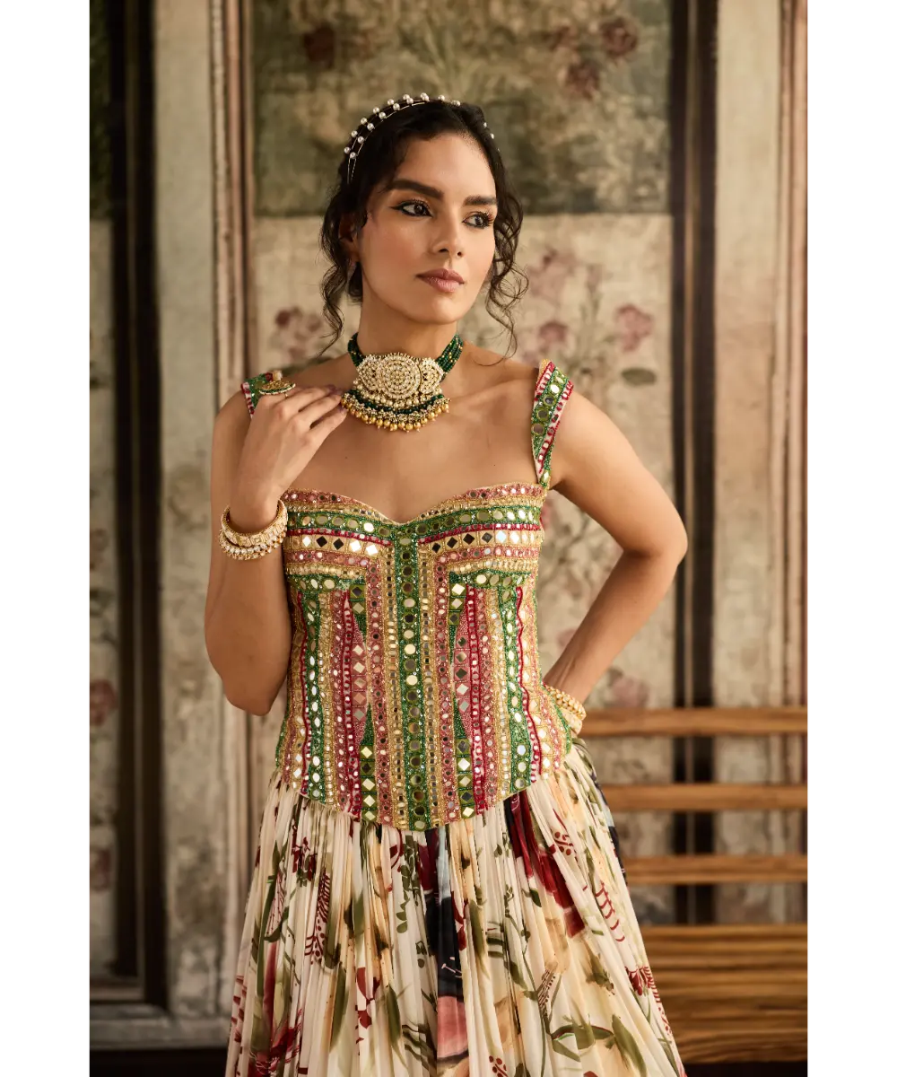 IVORY FLORAL PRINTED LEHENGA SET