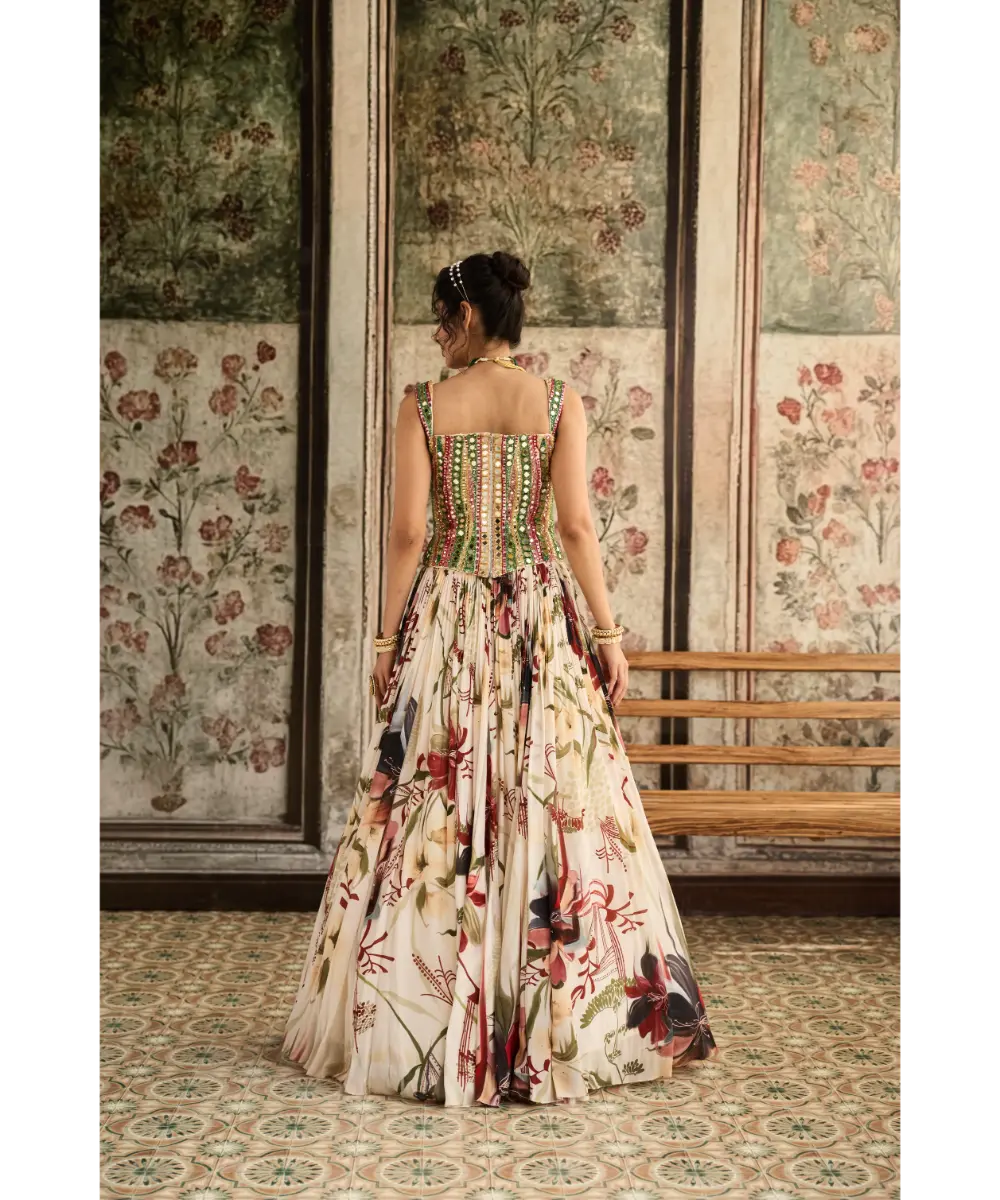 IVORY FLORAL PRINTED LEHENGA SET