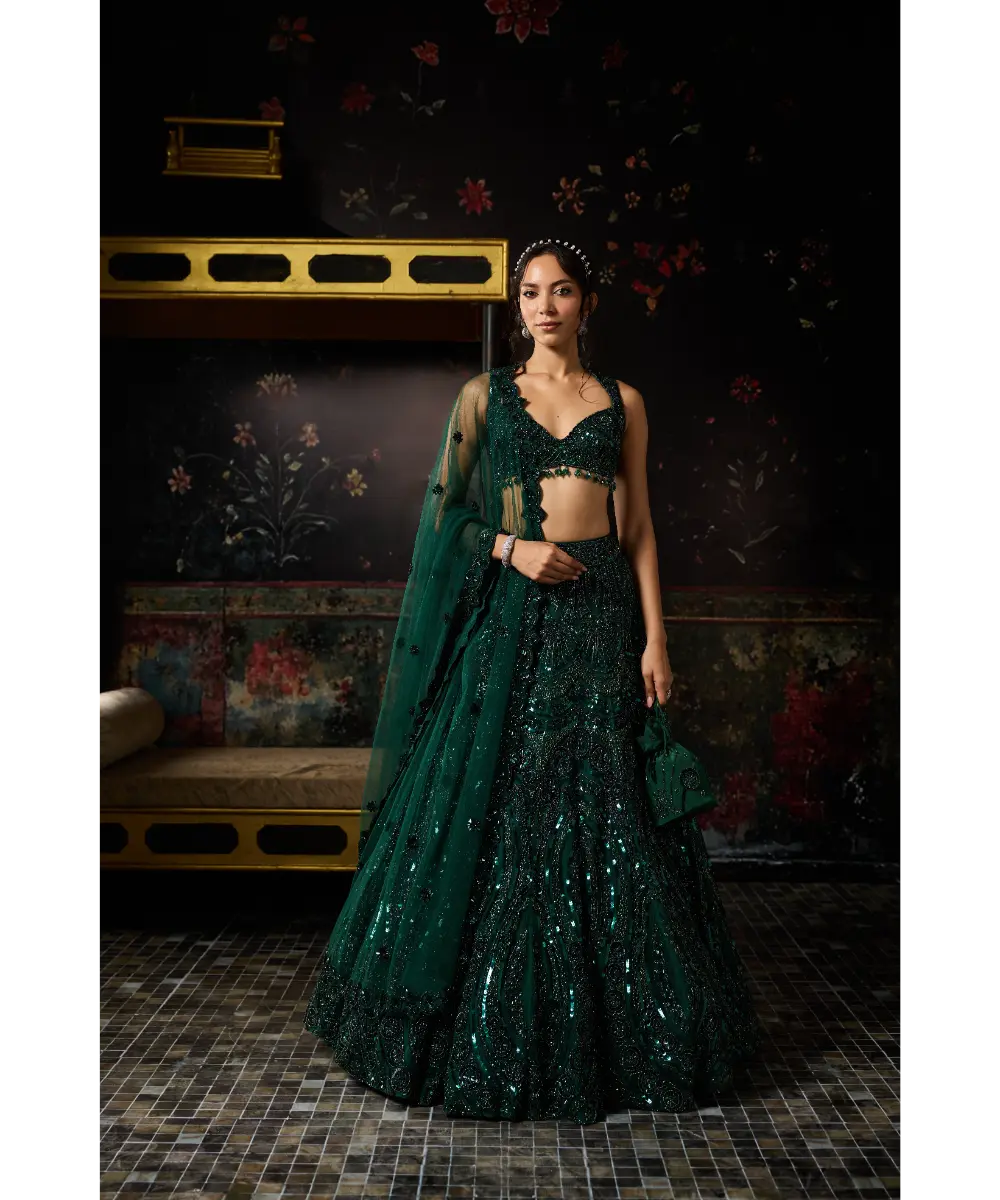 EMERALD GREEN EMBELLISHED LEHENGA SET