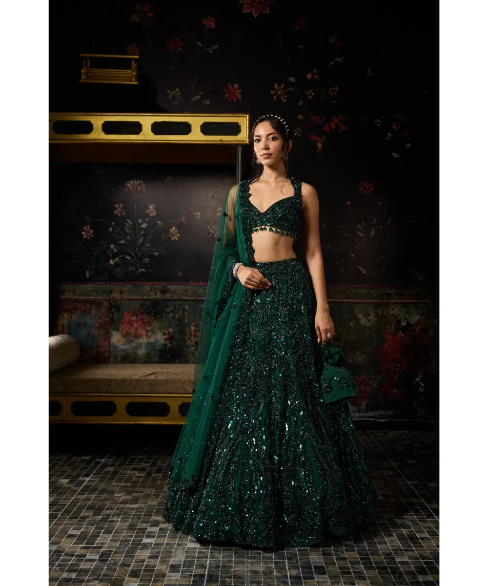 EMERALD GREEN EMBELLISHED LEHENGA SET