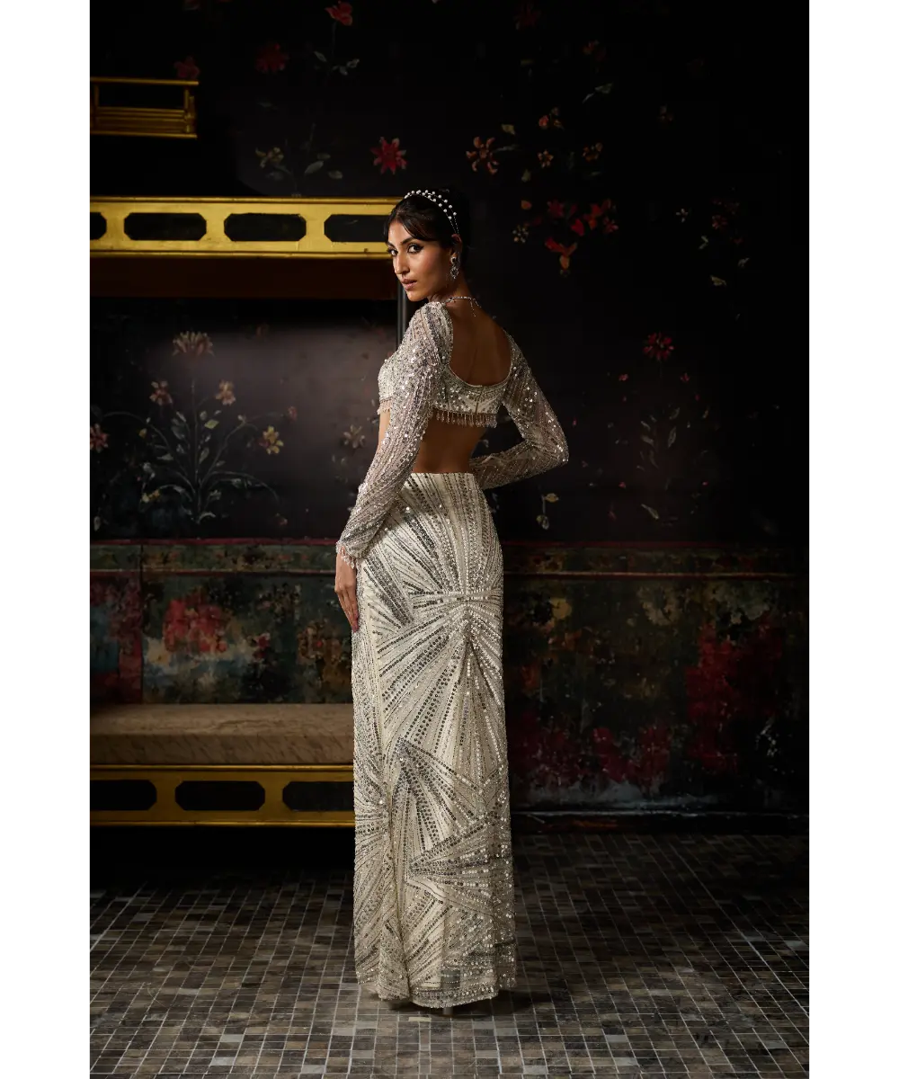 SILVER FULLY EMBELLISHED SLIT SKIRT SET