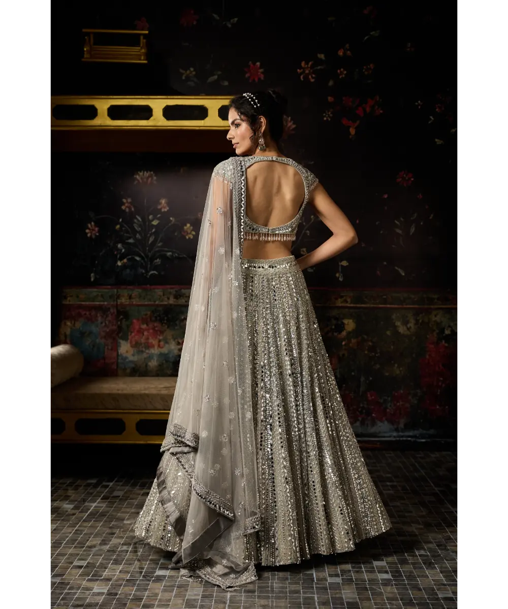 SILVER EMBELLISHED MIRRORWORK LEHENGA SET