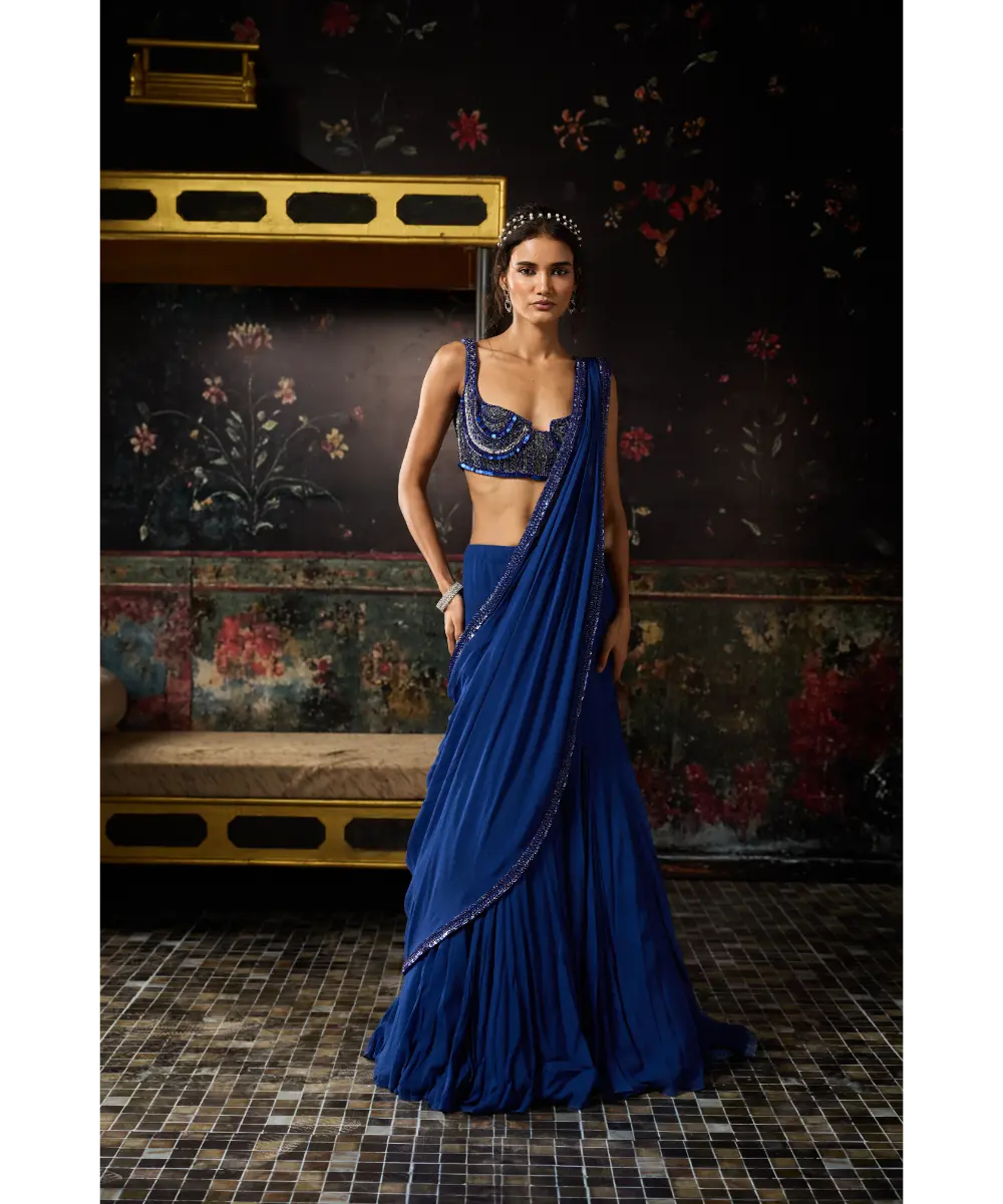 DIYARAJVVIR - ELECTRIC BLUE MERMAID SKIRT SAREE SET