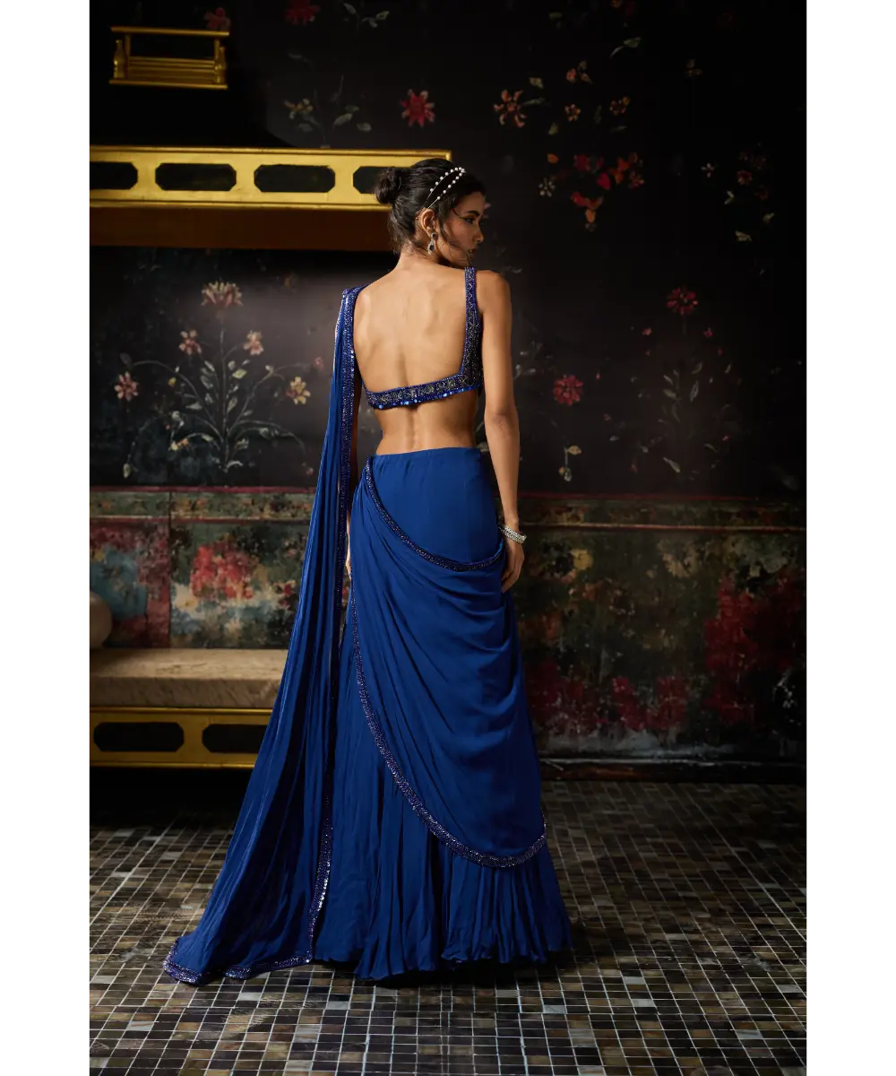 DIYARAJVVIR - ELECTRIC BLUE MERMAID SKIRT SAREE SET