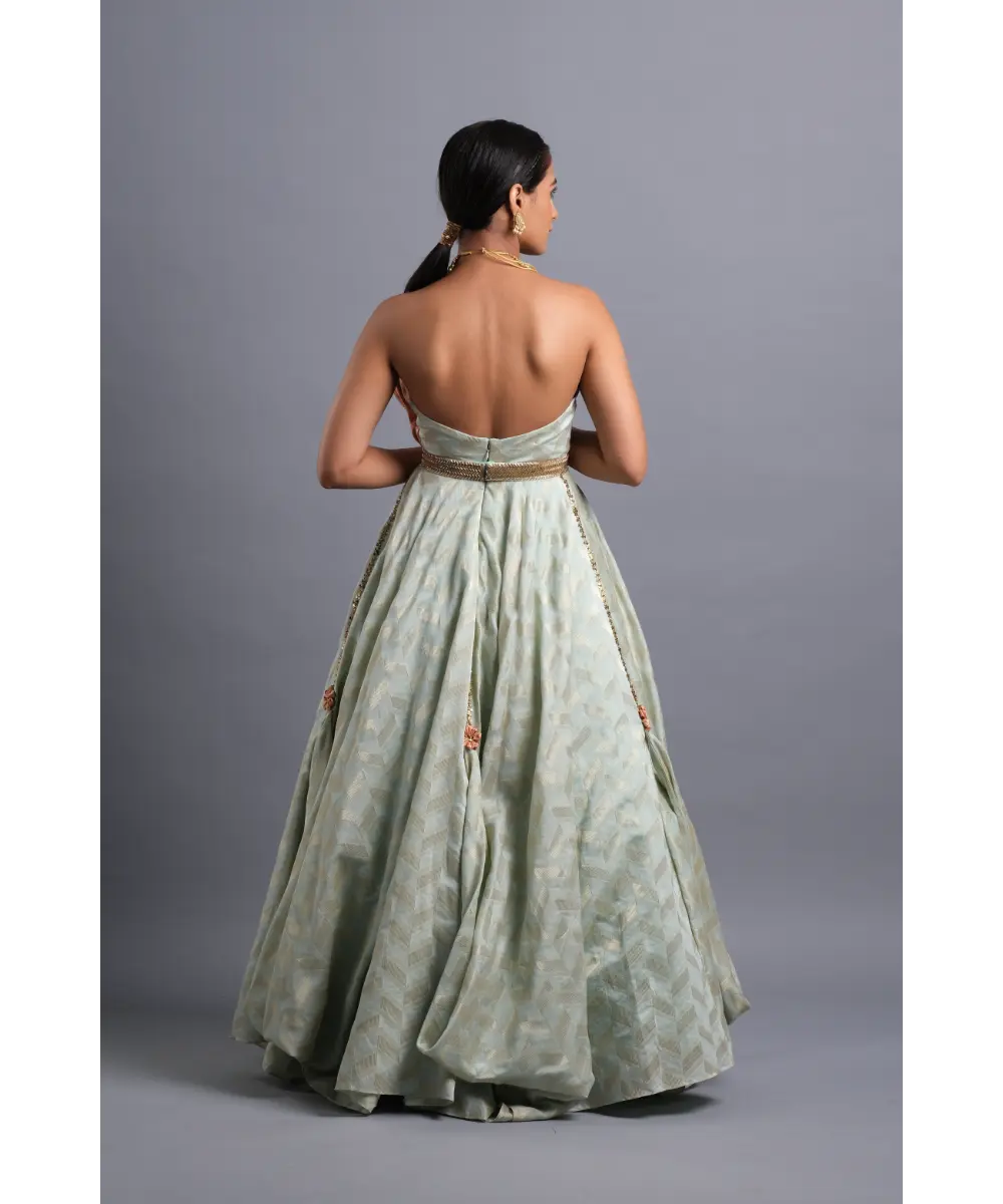 Aastha Sood - Pistachio Green Chanderi Gown