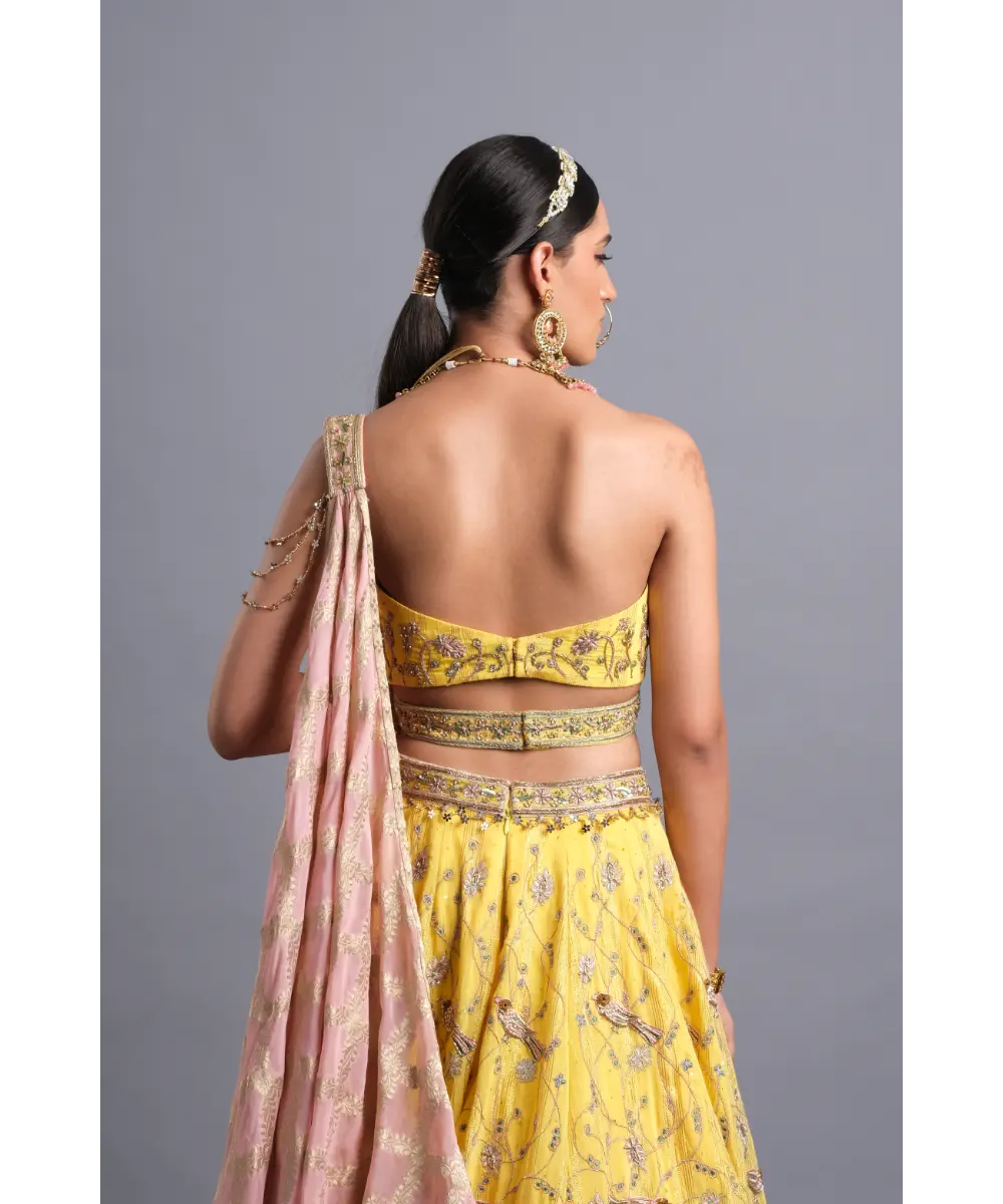 Canary yellow hand Embroidered Lehenga - The perfect Bridesmaid look