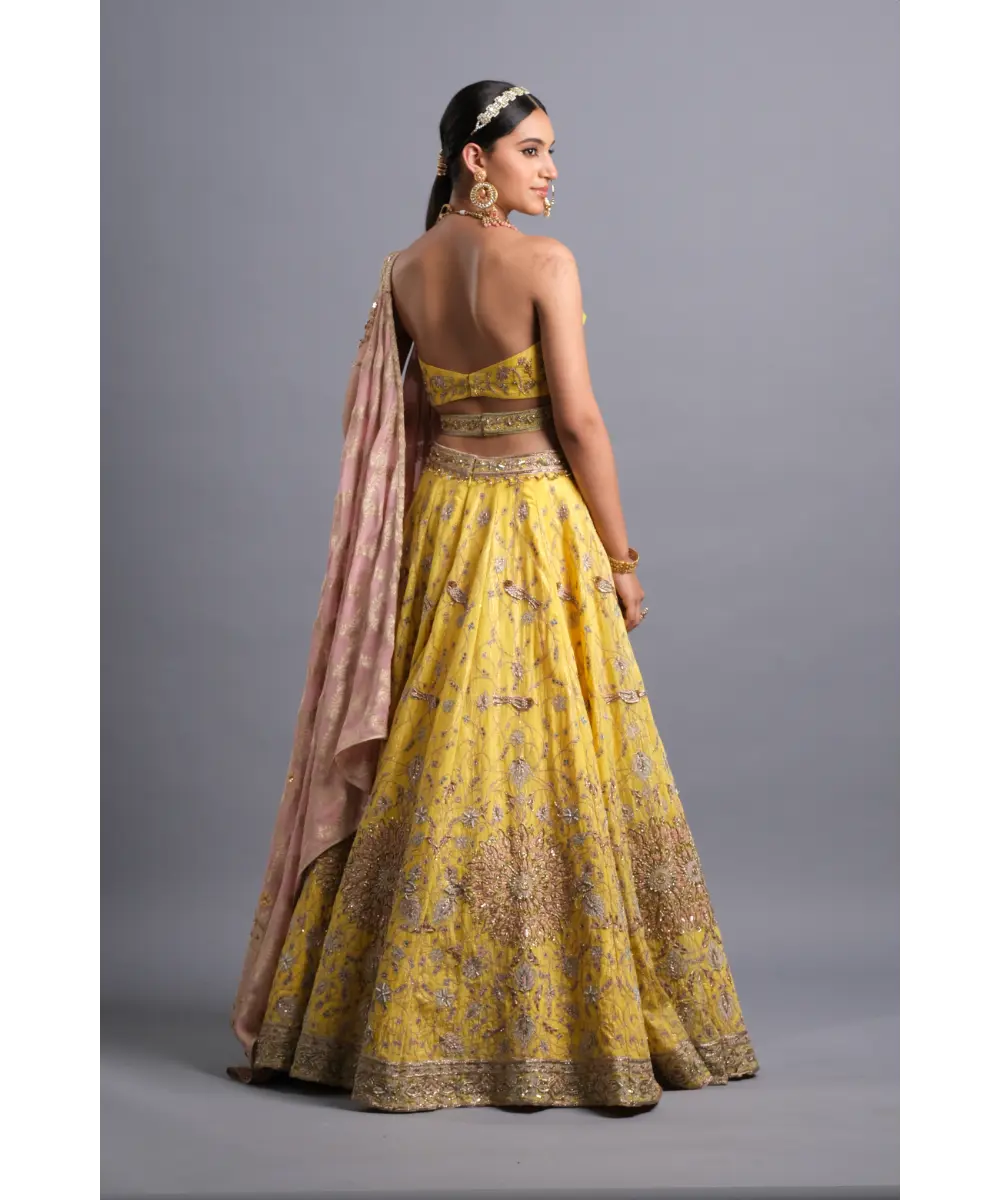 Canary yellow hand Embroidered Lehenga - The perfect Bridesmaid look