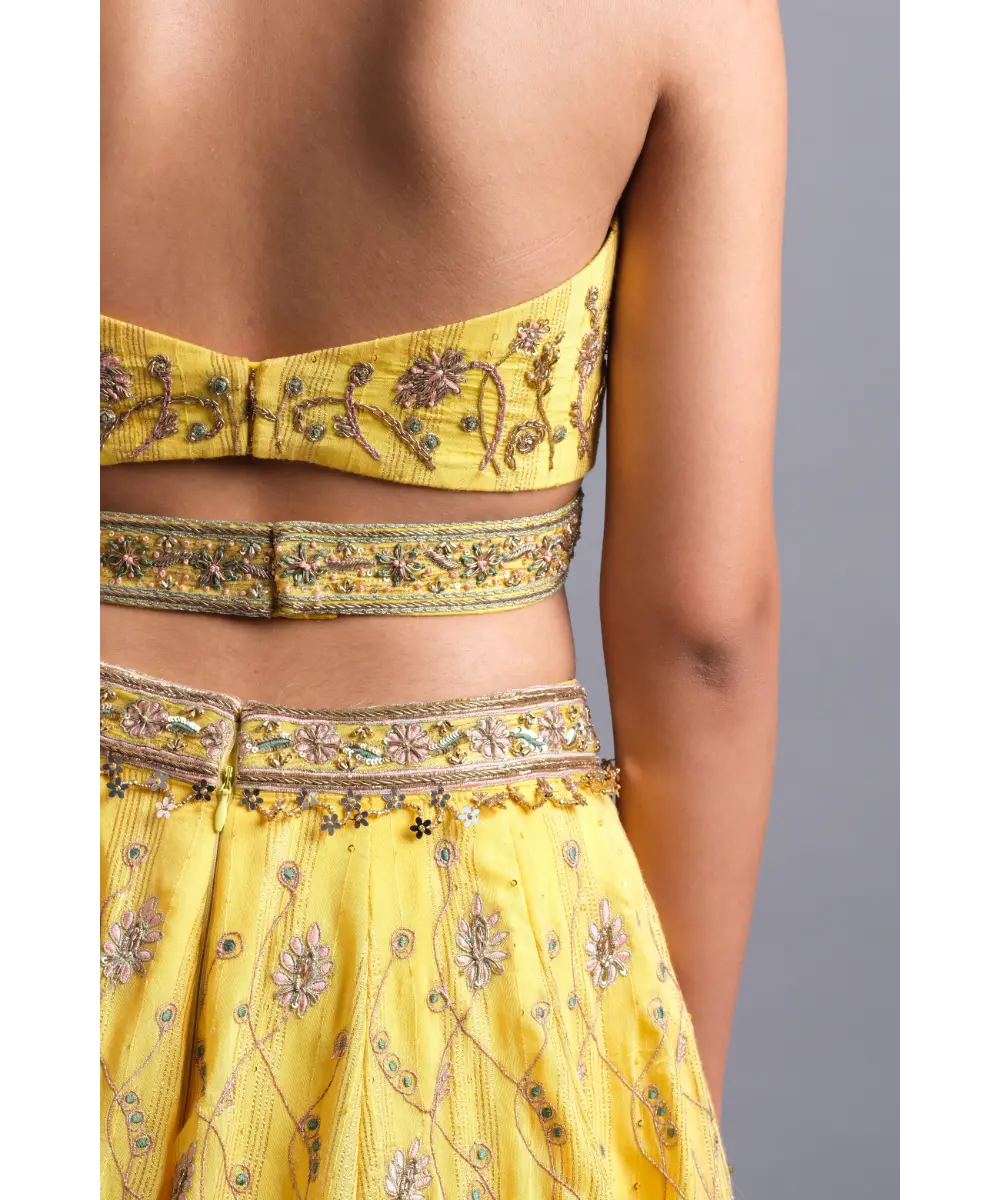Canary yellow hand Embroidered Lehenga - The perfect Bridesmaid look