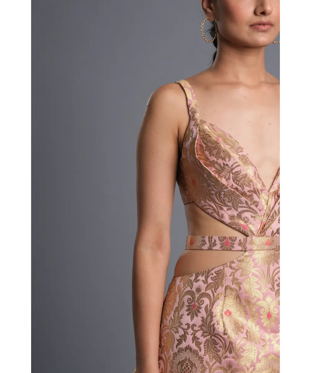 Aastha Sood - Carnation pink Brocade Dress