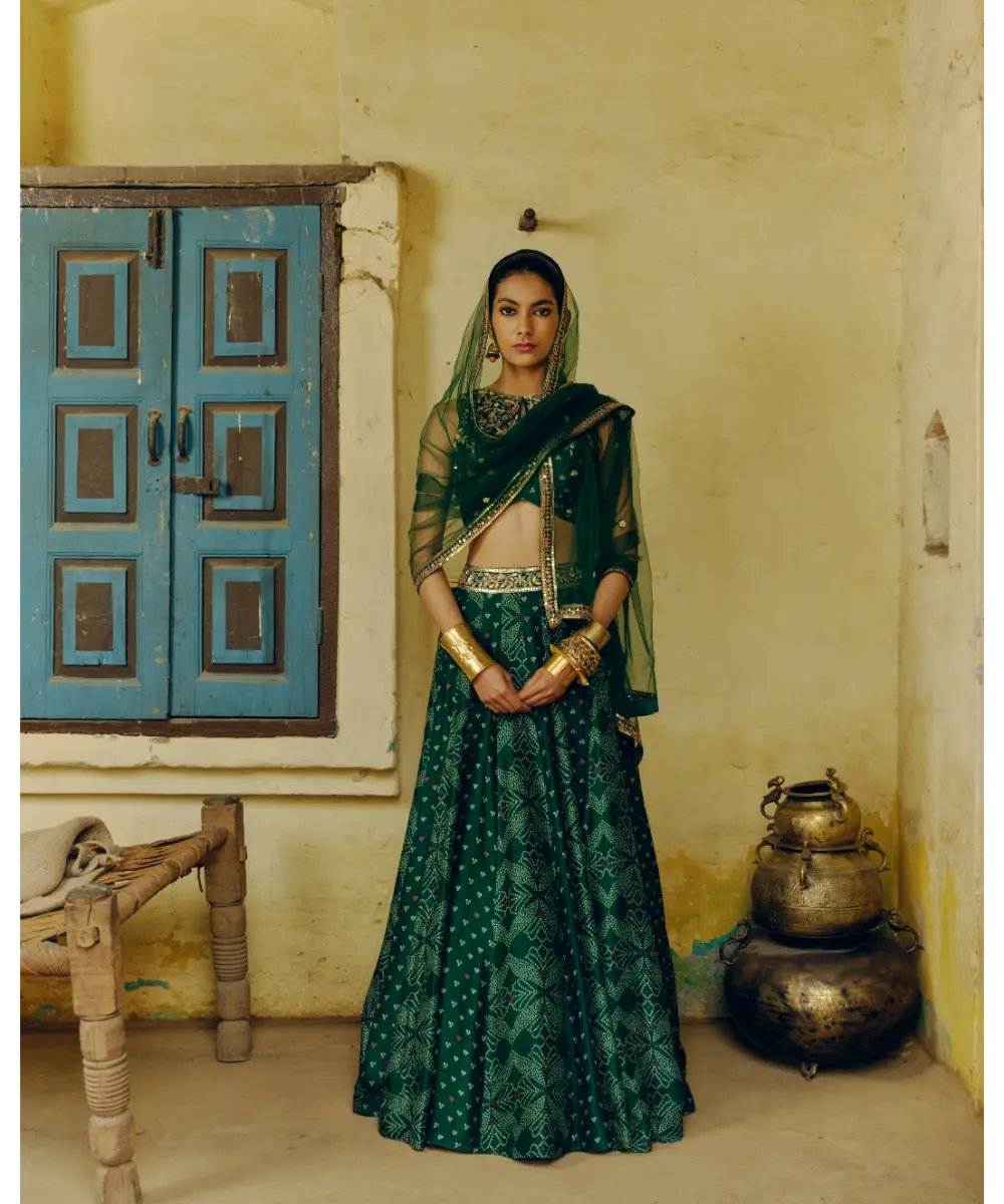 DRISHTI AND ZAHABIA - Emerald Green Lehenga Set