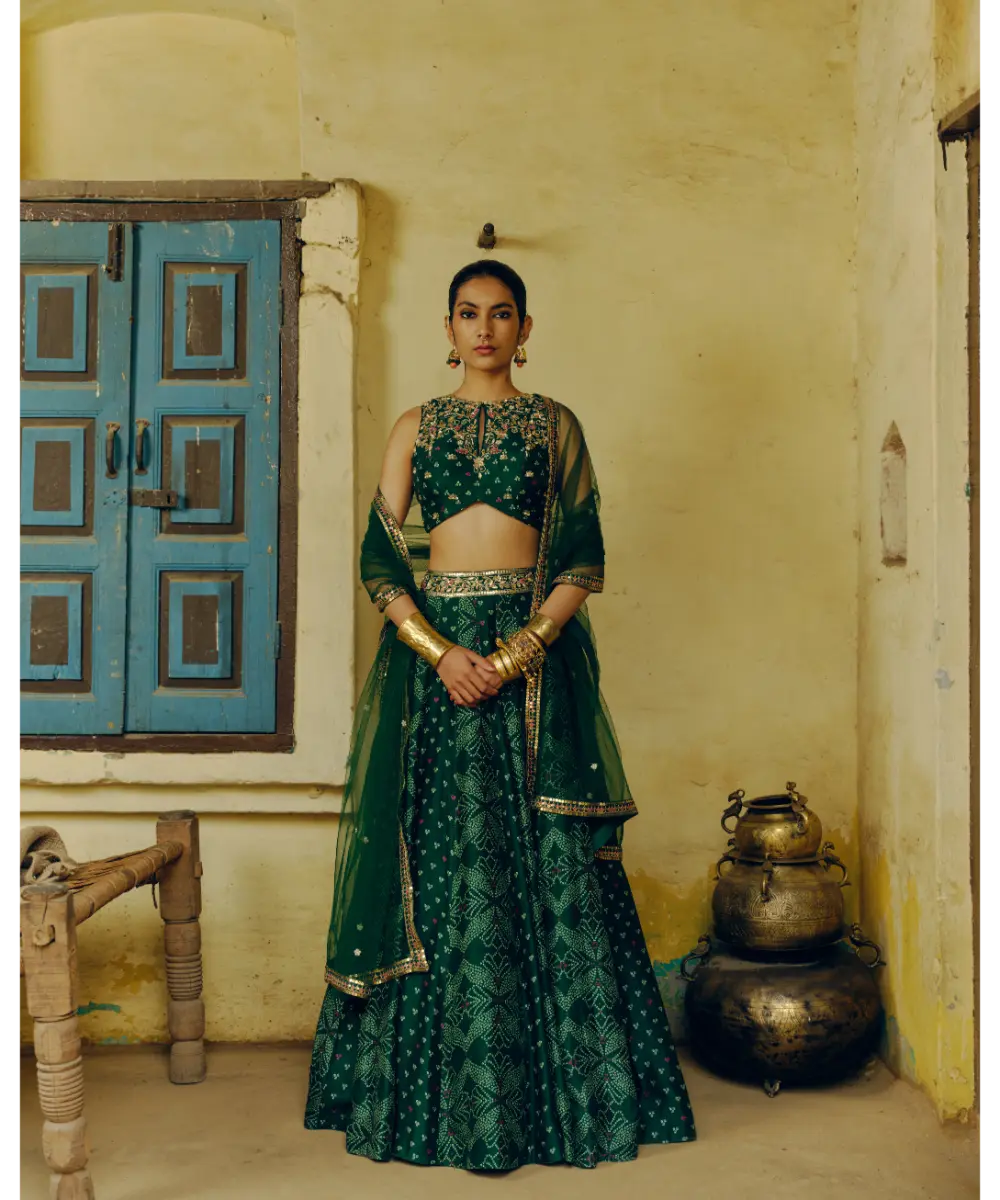 DRISHTI AND ZAHABIA - Emerald Green Lehenga Set