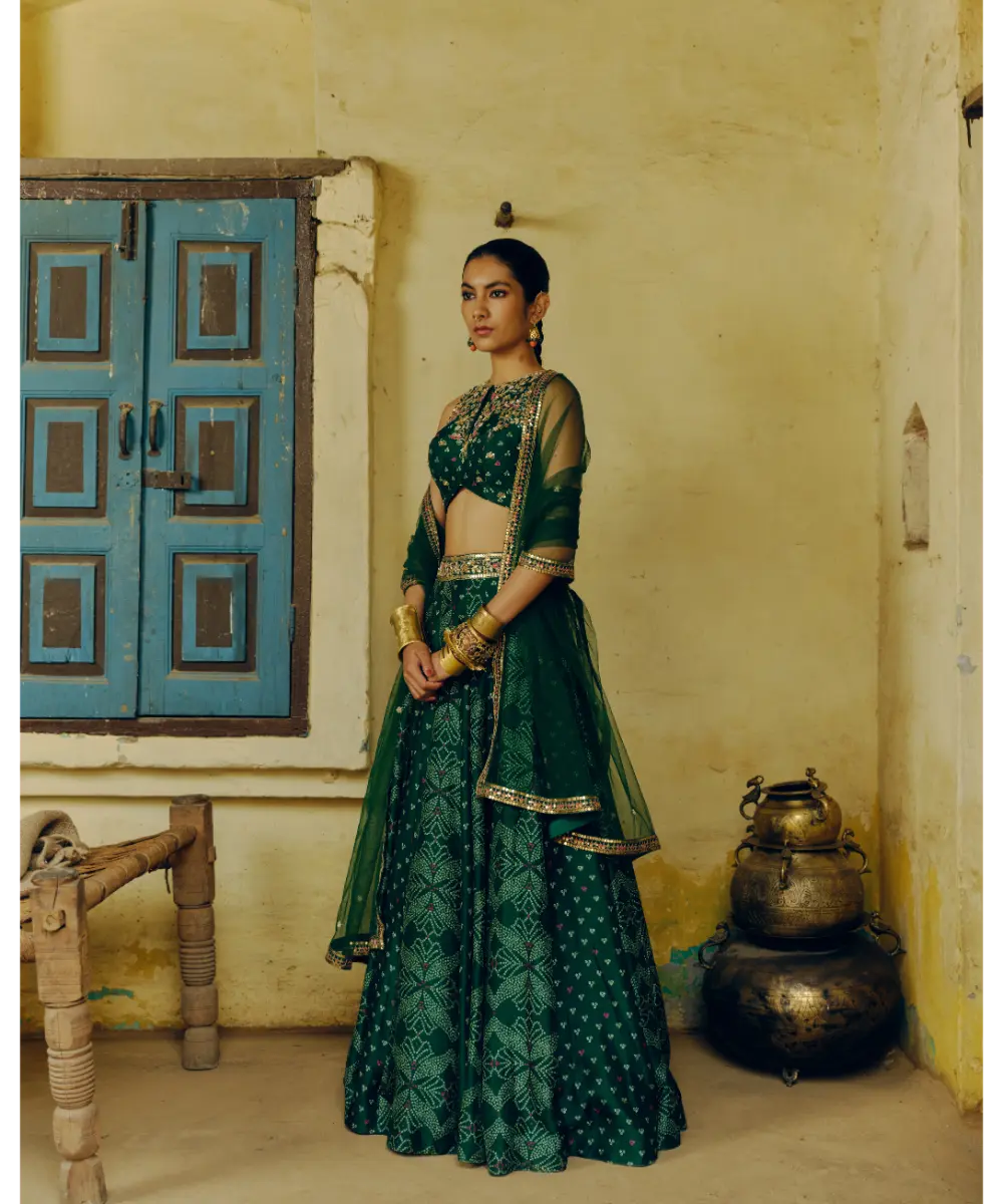 DRISHTI AND ZAHABIA - Emerald Green Lehenga Set