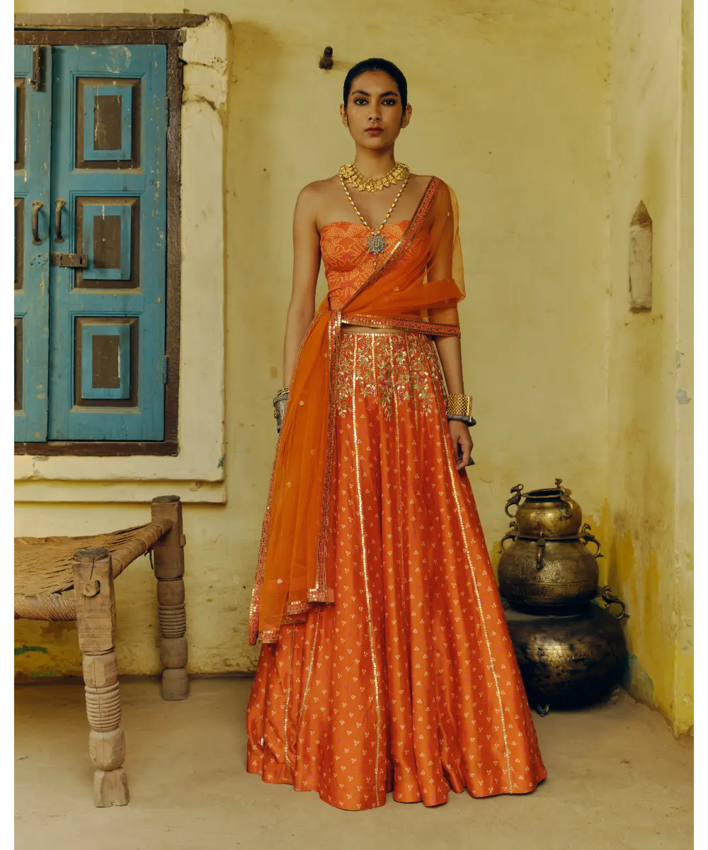 DRISHTI AND ZAHABIA - Rust Lehenga Set