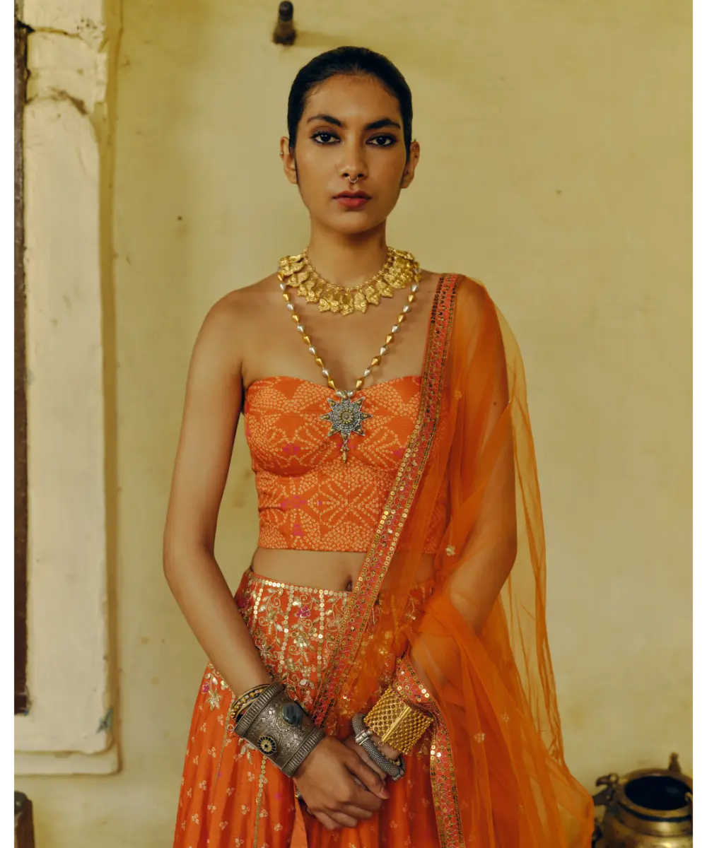 DRISHTI AND ZAHABIA - Rust Lehenga Set