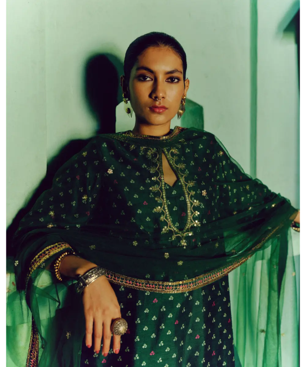DRISHTI AND ZAHABIA - Emerald Green Kurta Set