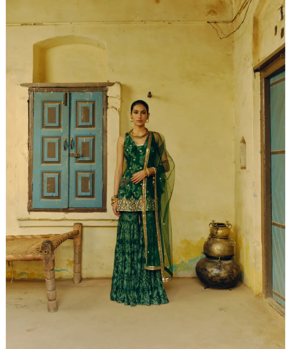 DRISHTI AND ZAHABIA - Emerald Green Sharara Set