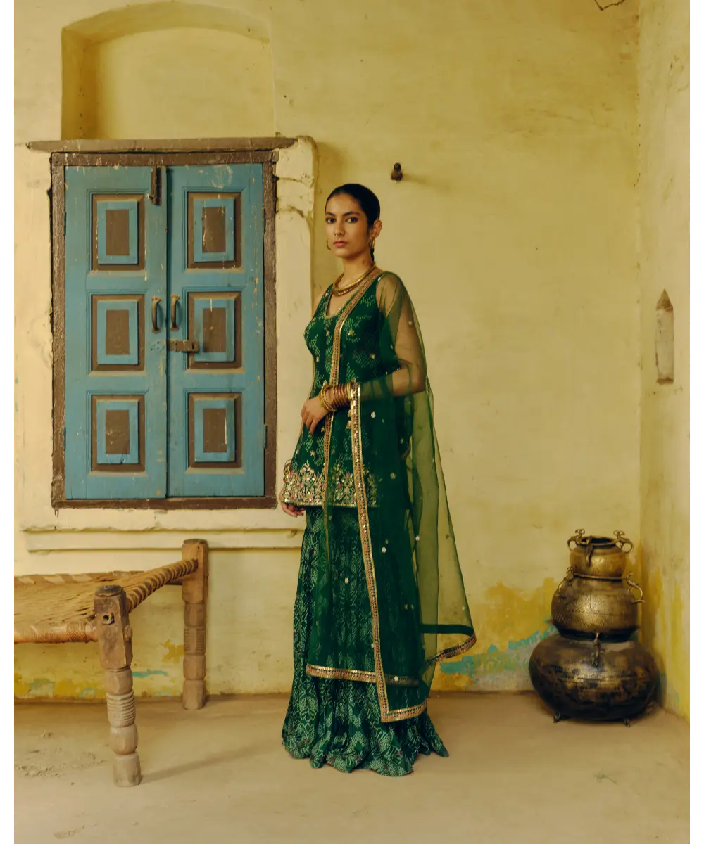 DRISHTI AND ZAHABIA - Emerald Green Sharara Set