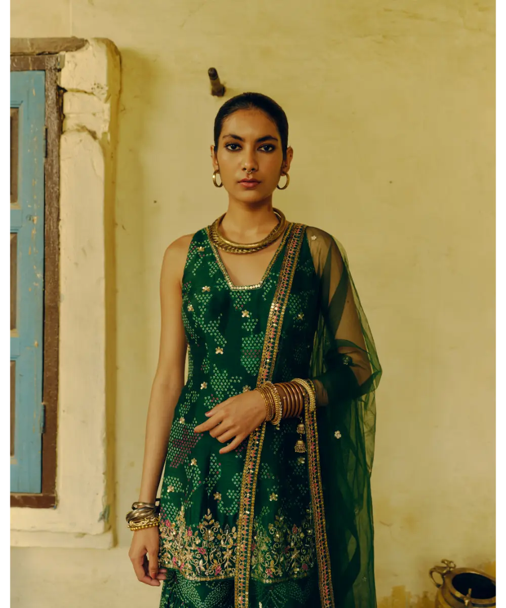 DRISHTI AND ZAHABIA - Emerald Green Sharara Set