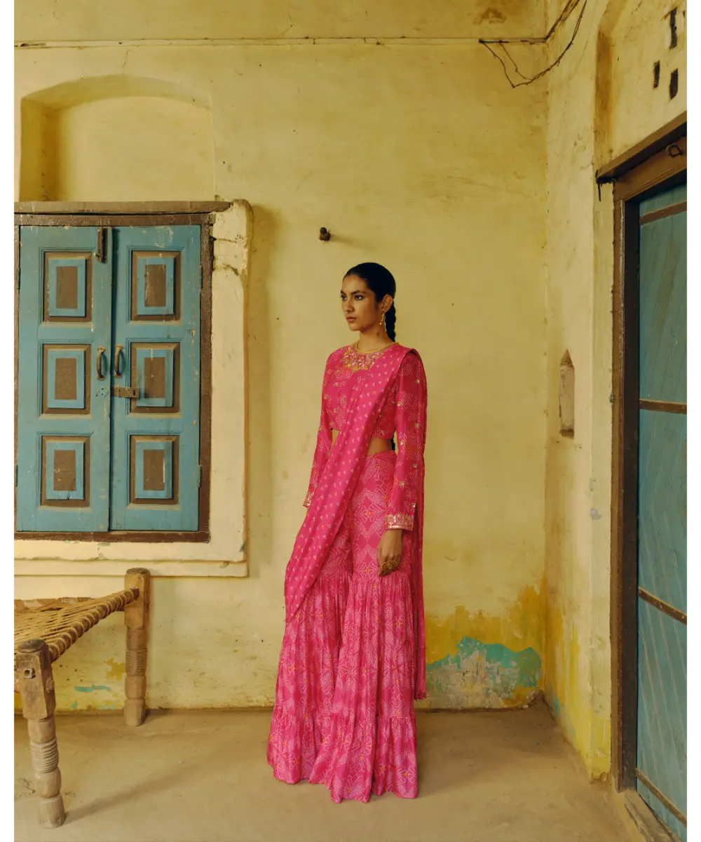 DRISHTI AND ZAHABIA - Rani Pink Sharara Saree