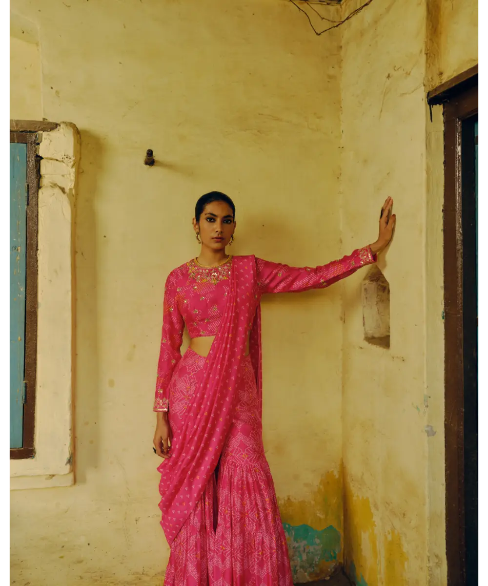 DRISHTI AND ZAHABIA - Rani Pink Sharara Saree