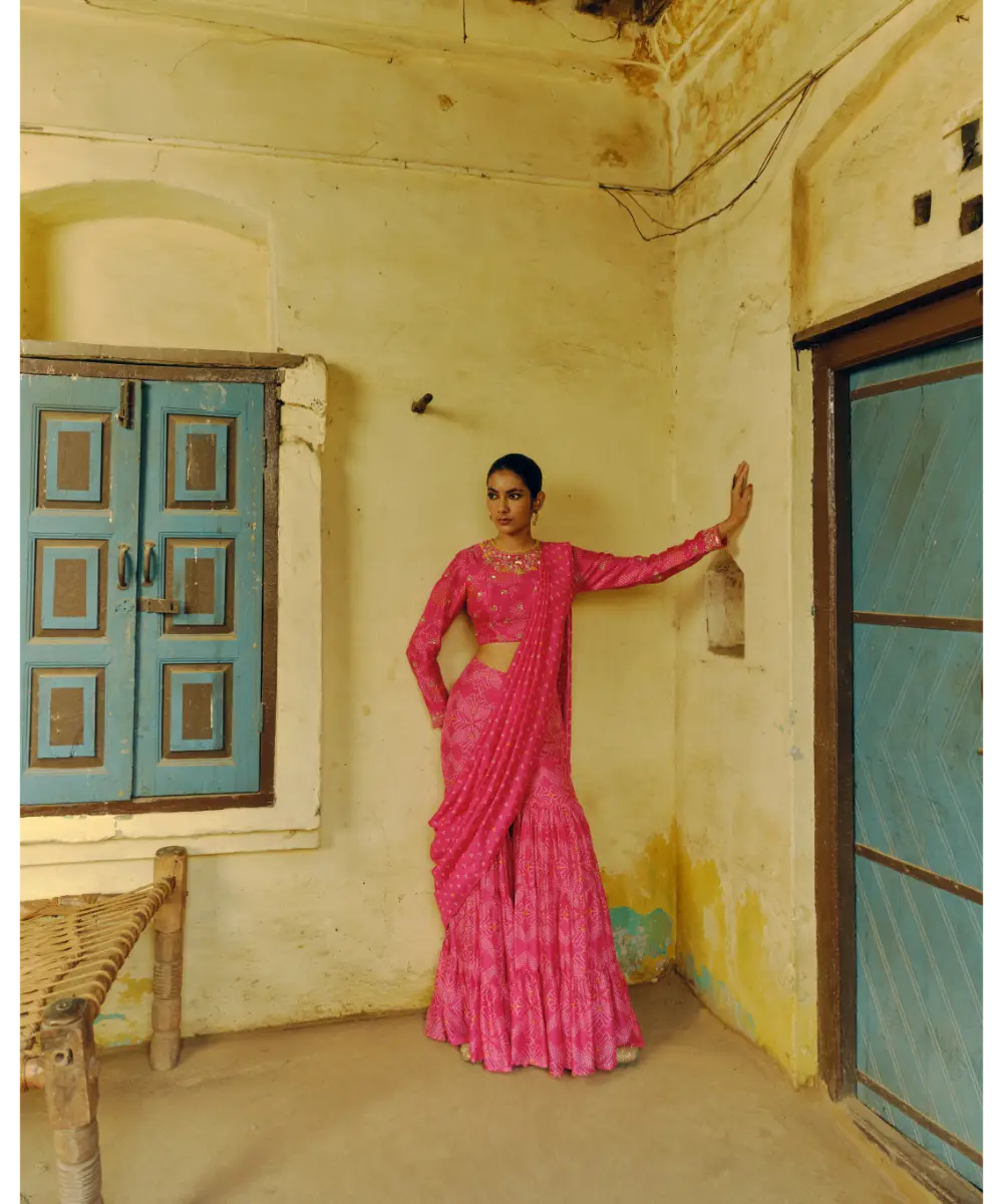 DRISHTI AND ZAHABIA - Rani Pink Sharara Saree