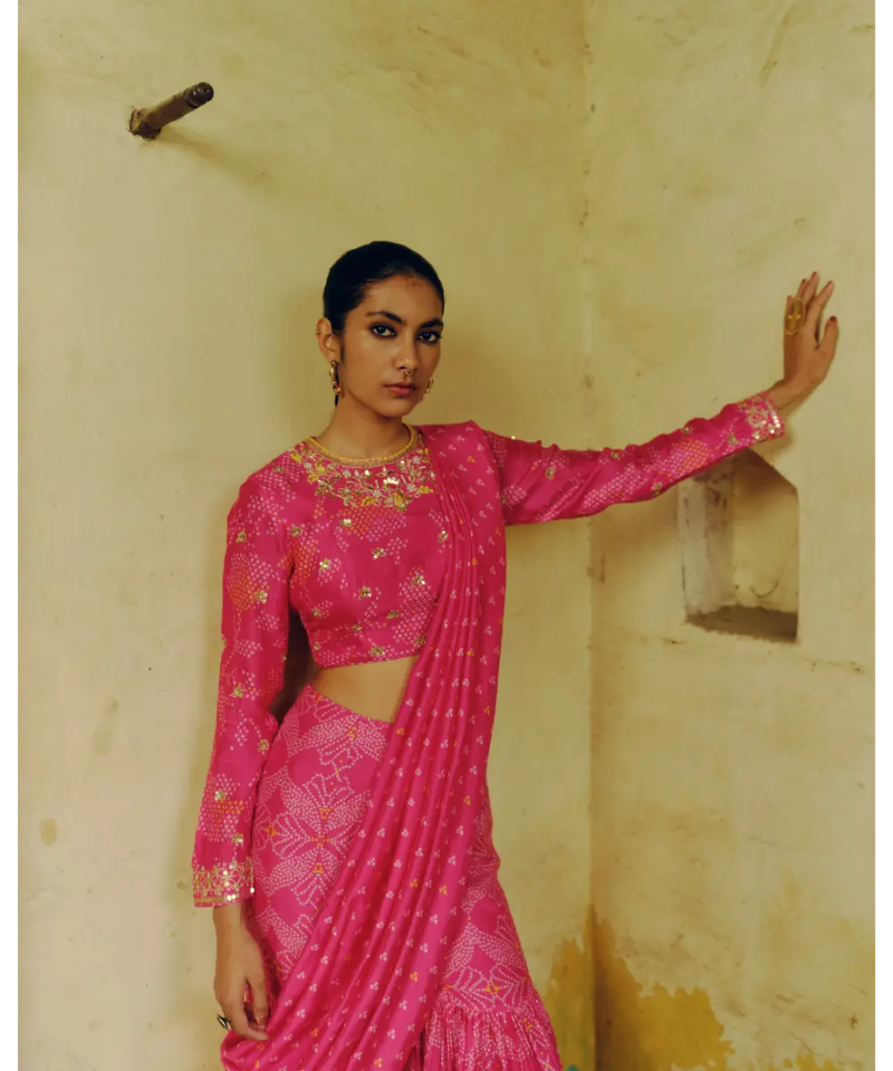 DRISHTI AND ZAHABIA - Rani Pink Sharara Saree
