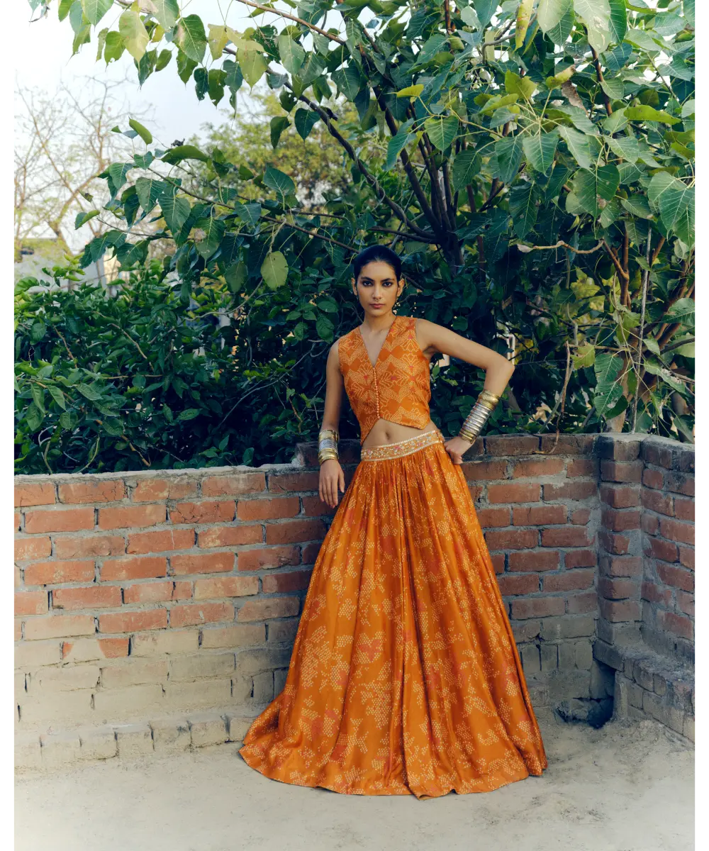 DRISHTI AND ZAHABIA - Ochre Lehenga Set