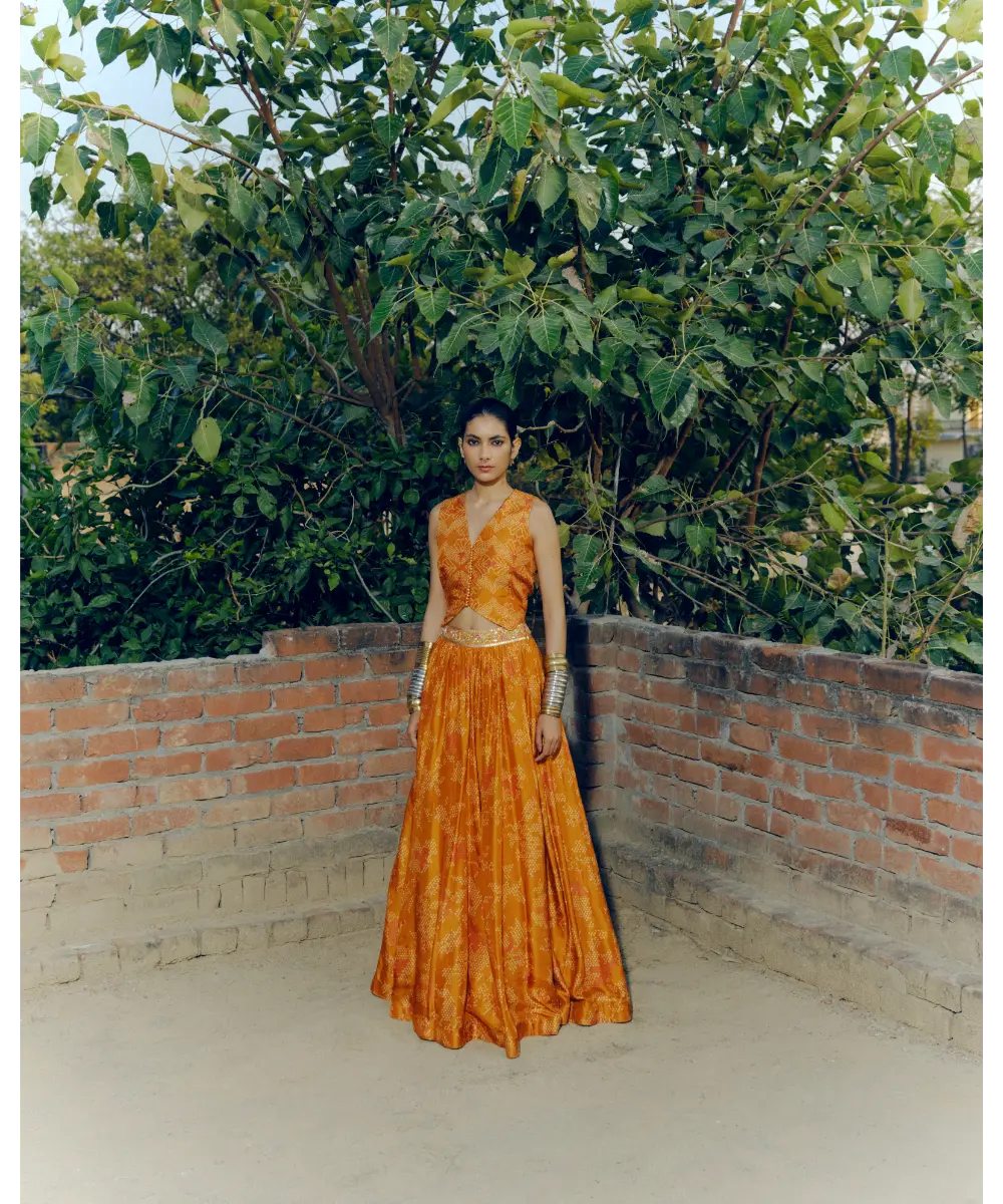 DRISHTI AND ZAHABIA - Ochre Lehenga Set