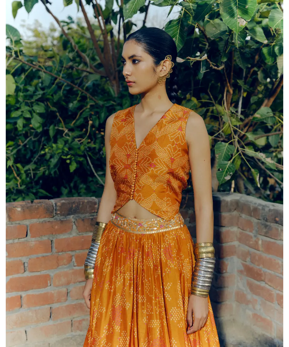 DRISHTI AND ZAHABIA - Ochre Lehenga Set