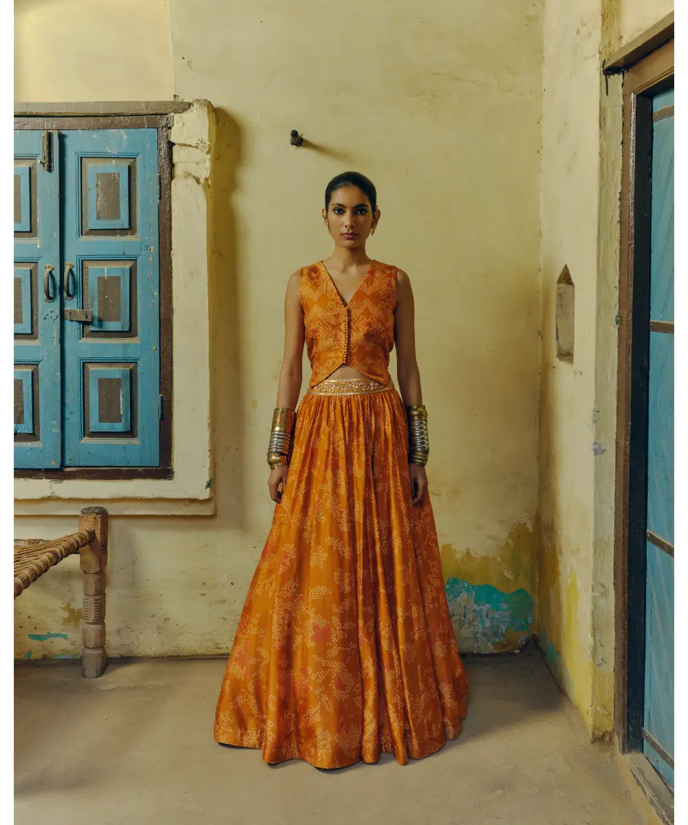 DRISHTI AND ZAHABIA - Ochre Lehenga Set