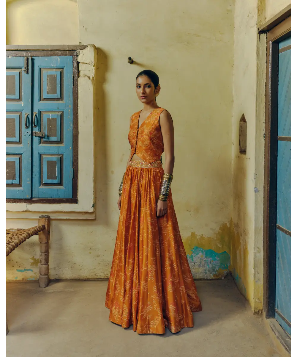 DRISHTI AND ZAHABIA - Ochre Lehenga Set