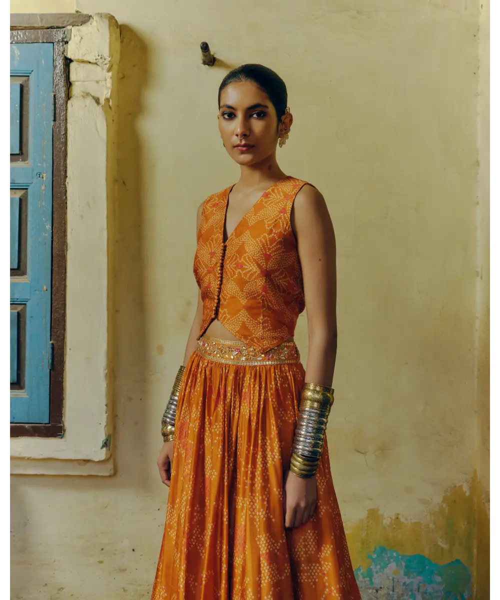 DRISHTI AND ZAHABIA - Ochre Lehenga Set